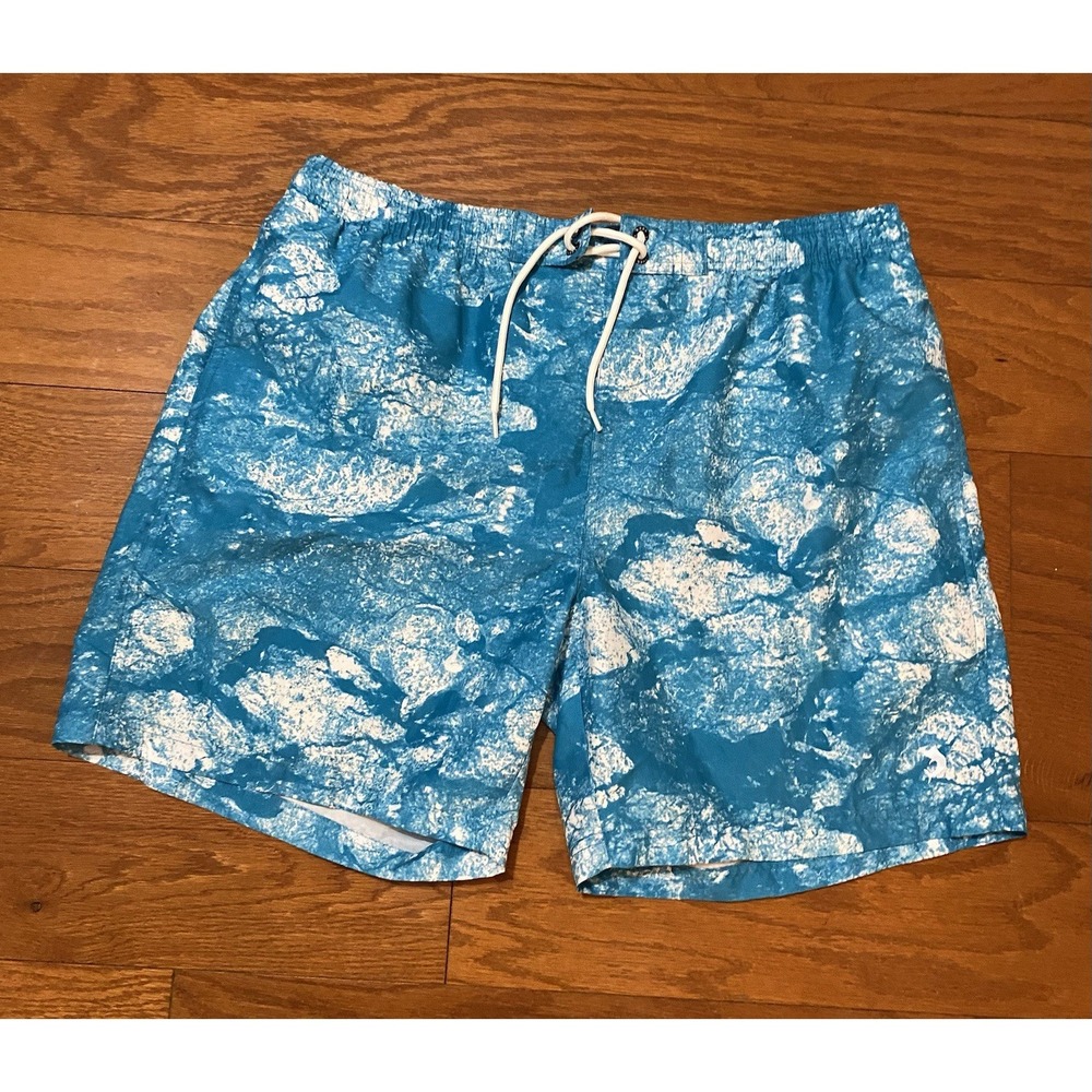 Mens Reel Legends Geometric Fishing‎ Swimming Shorts Large Blue & White